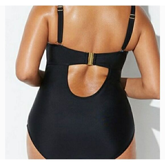 Meet.curve black and floral one piece swimsuit size L - Picture 3 of 16